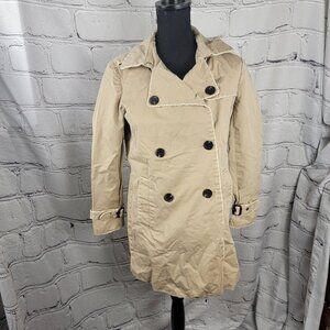 GAP Womens S Trench Coat Khaki Belted Double Breasted Jacket‎ Neutral Preppy